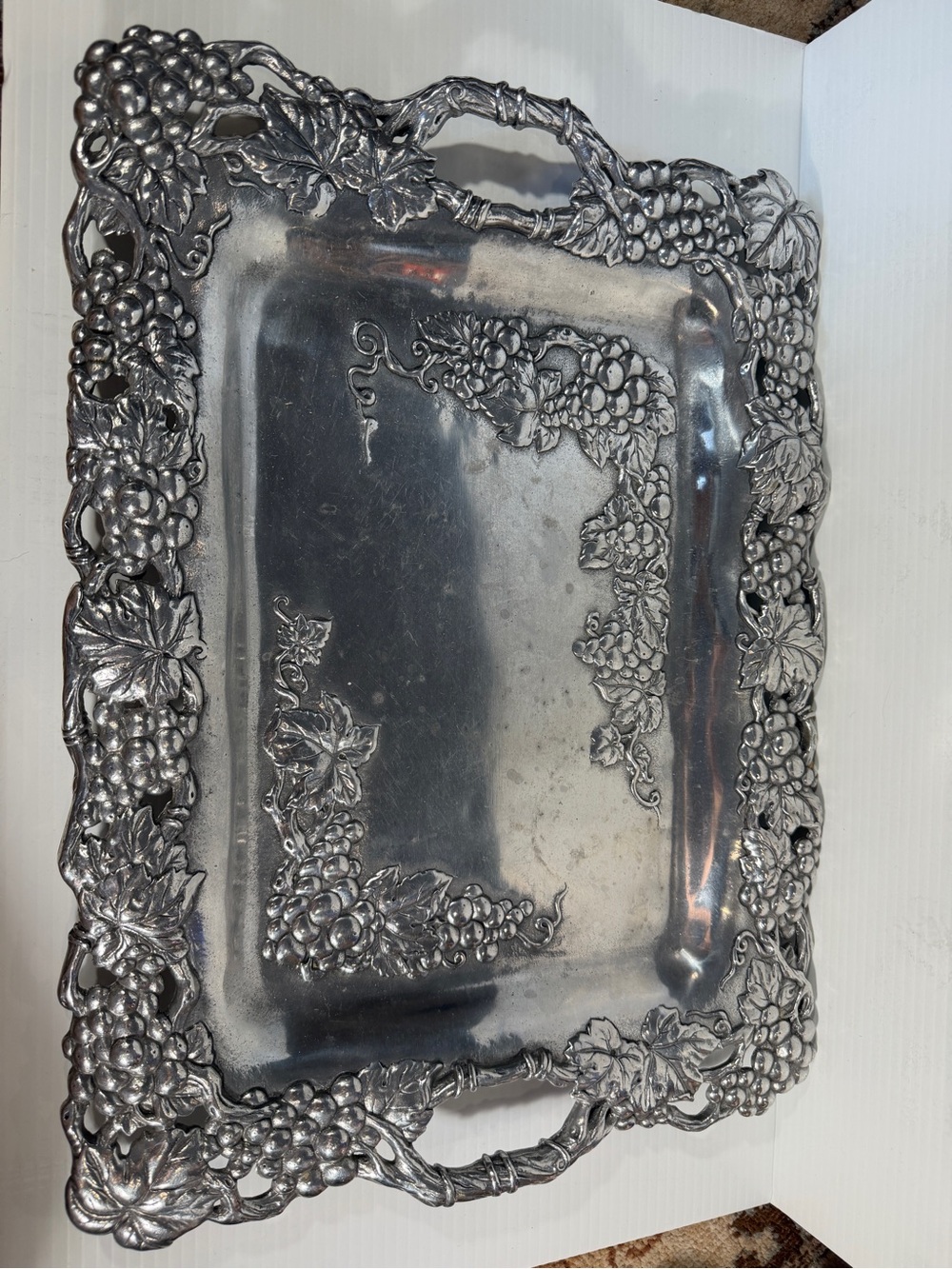 Arthur Court Silver Grape & Vine Rectangular Serving Tray